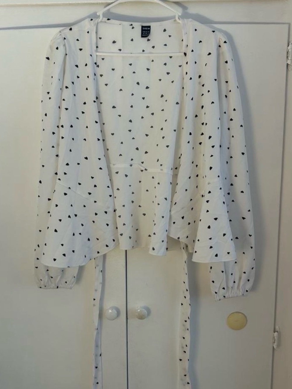 SHEIN White Heart Tie-Front Peplum Blouse